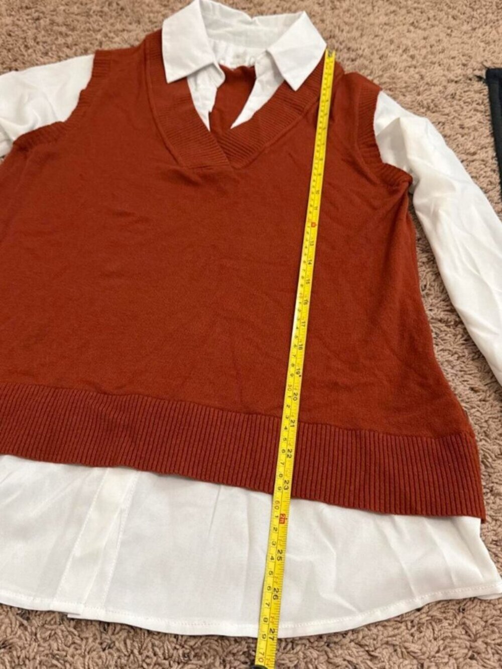 Burnt orange (brown-ish) and white button down sweater vest set #preppy - Picture 4 of 4